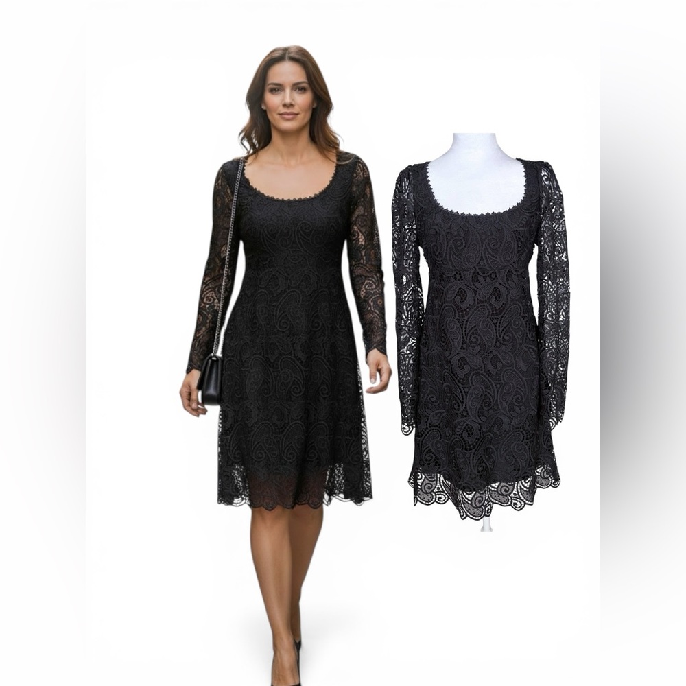 Anthropologie Maeve Embroidered Lace Mini Black Lace Whimsy goth Dress Sz 6 US
